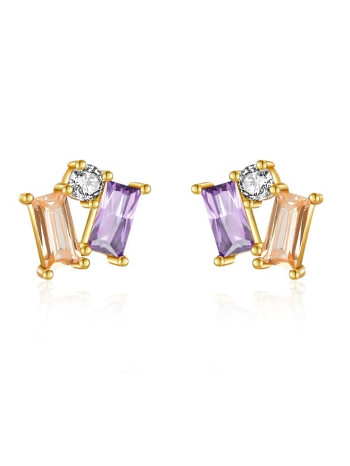 18K gold [purple] 925 Sterling Silver Cubic Zirconia Geometric Dainty Stud Earring